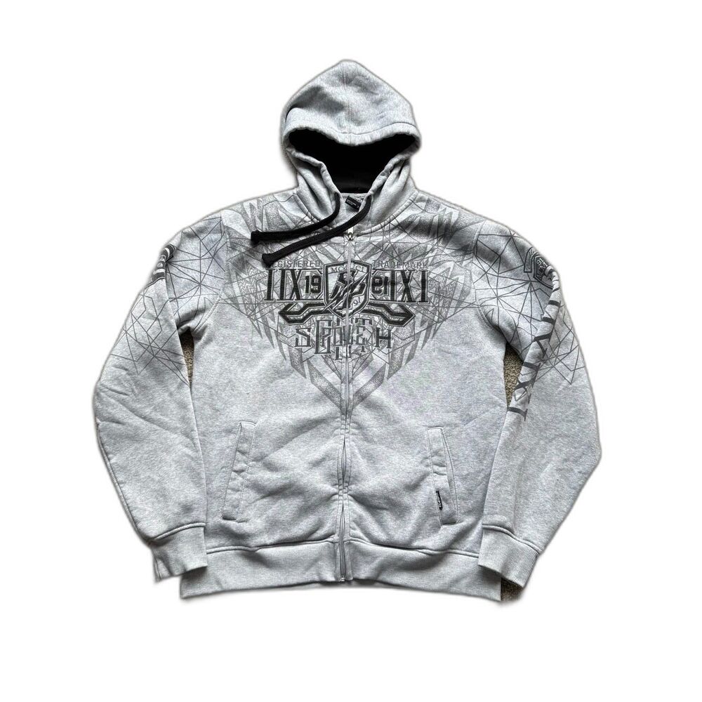 Y2K SOUTHPOLE CRAZY PRINT FULL ZIP HOODIE SWEATSHIRT GRAY MEN'S XL